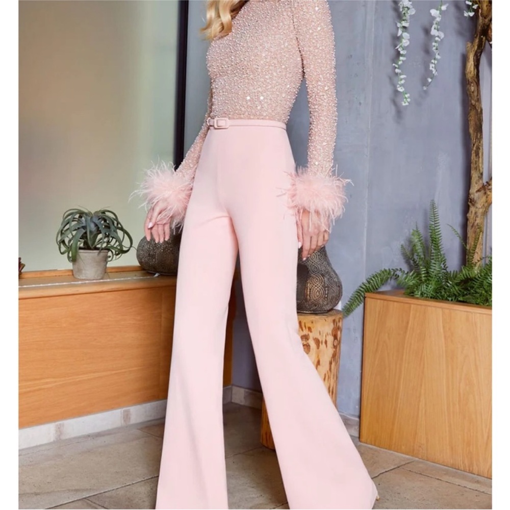 NWT!! NADINE MERABI AMELIA FEATHER JUMPSUIT PINK